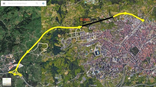 Proyecto Ronda Norte Oviedo. Fuente: Google Maps y elaboración propia